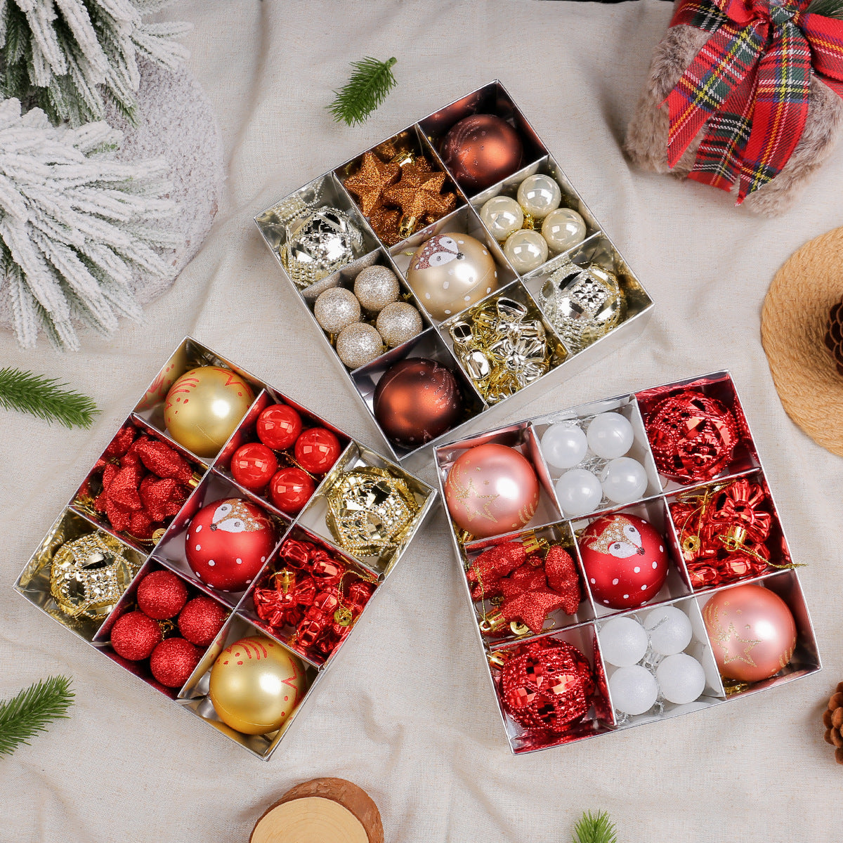 Christmas Ball Ornament Set with Stars and Bows - NO-9 - 2