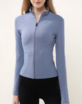Curved Seam Zip Front Yoga Jacket - Blue