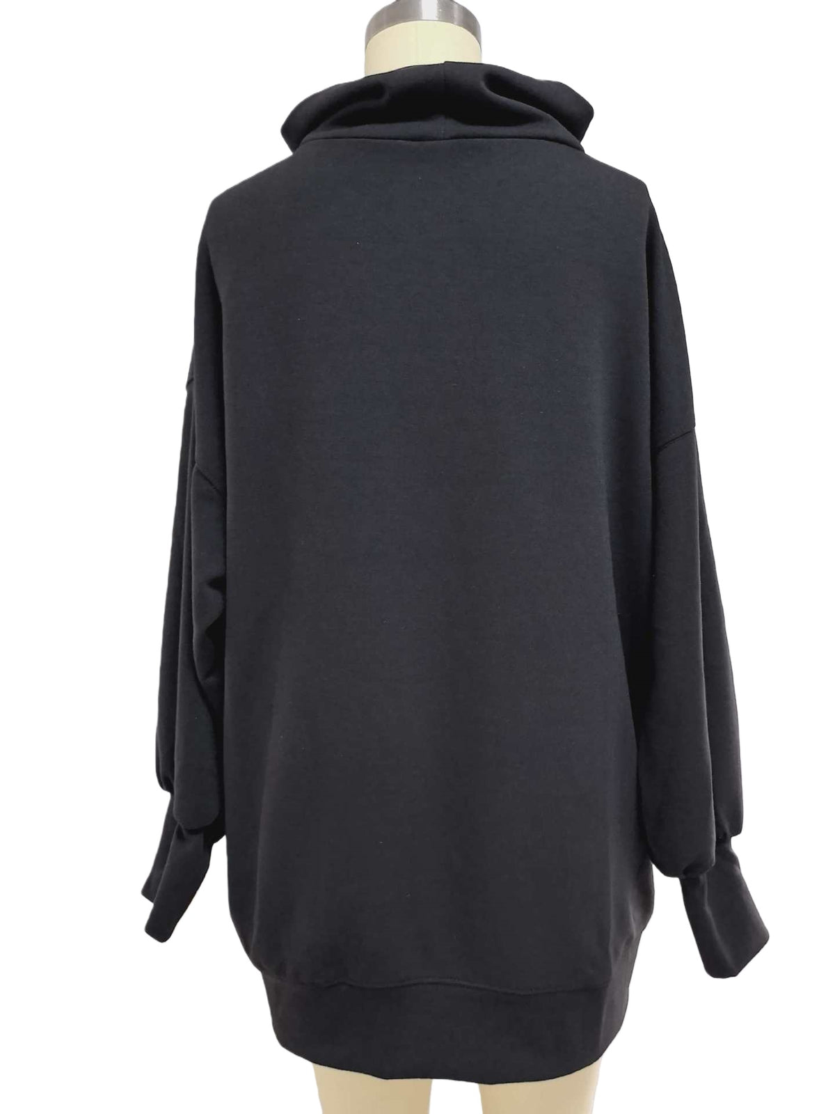 Oversized Cowl Neck Tunic Sweatshirt - Black - 2