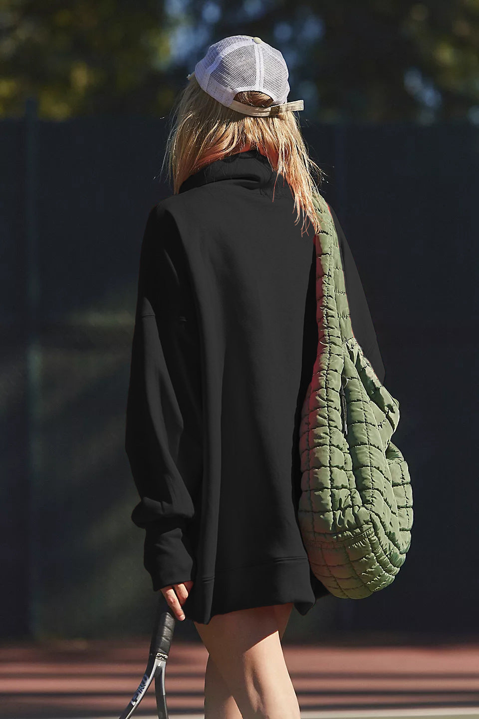 Oversized Cowl Neck Tunic Sweatshirt - Black - 6