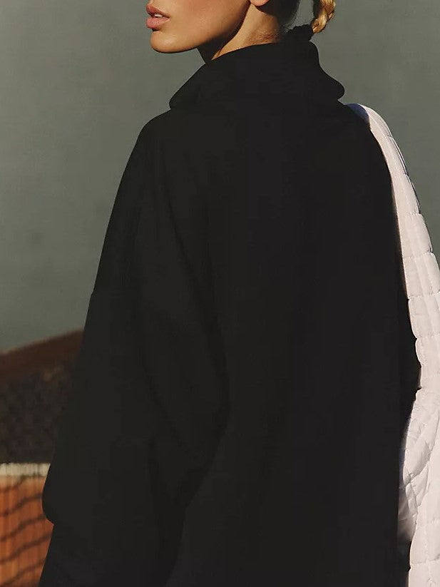 Oversized Cowl Neck Tunic Sweatshirt - Black - 8