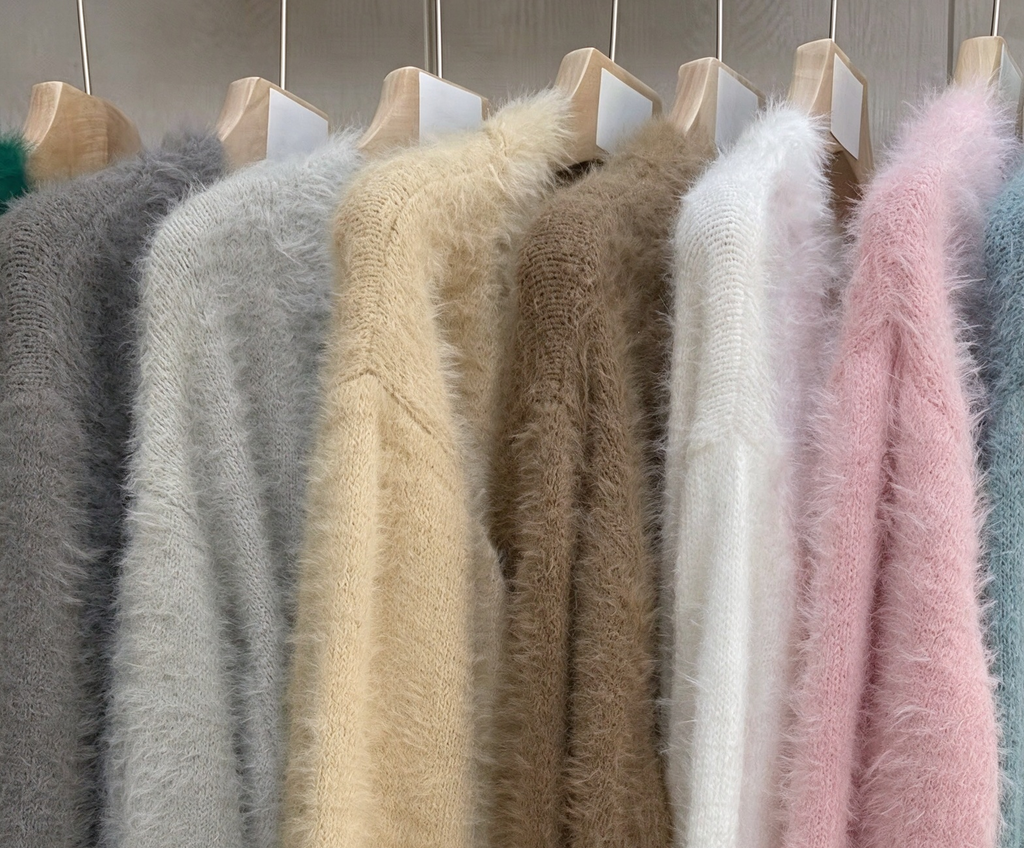 Fuzzy Knit V Neck Oversized Button Front Cardigan - White - 2