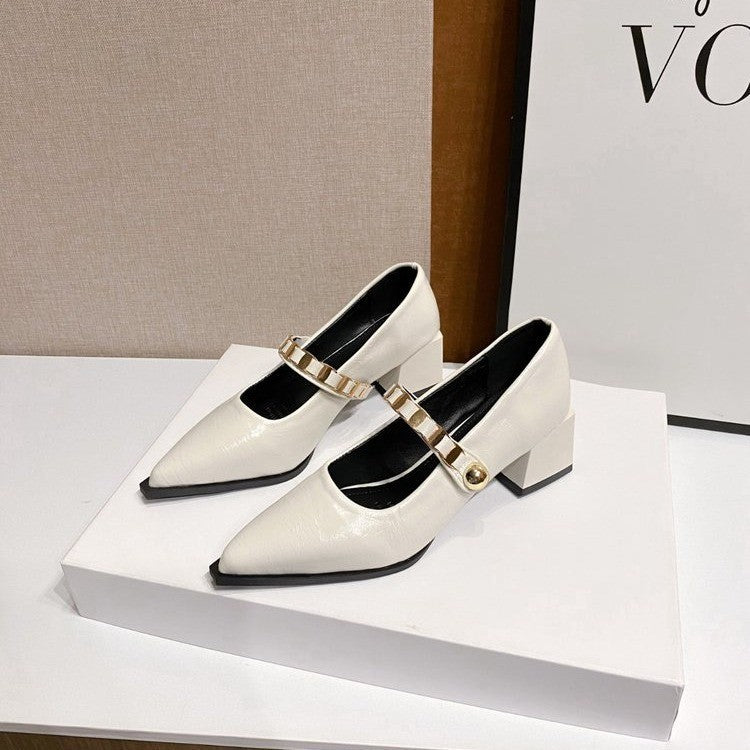 Gold Strap Pointed Toe Mary Jane Pumps