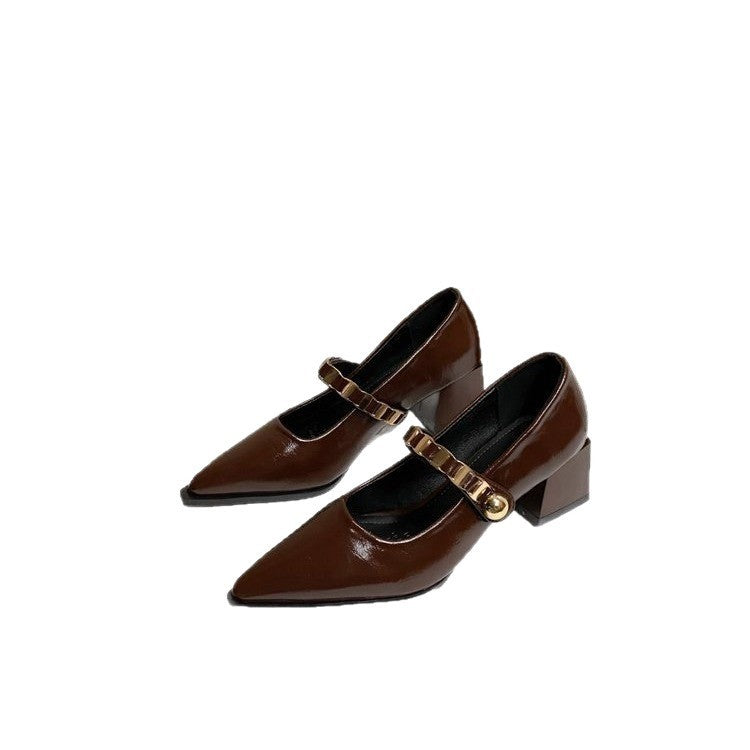 Gold Strap Pointed Toe Mary Jane Pumps