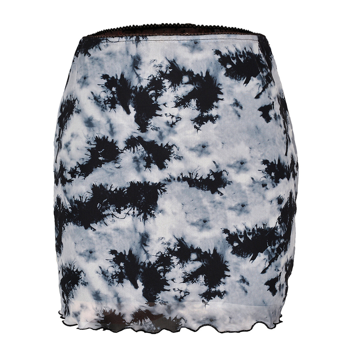 Printed Mesh Bodycon Mini Skirt - Black
