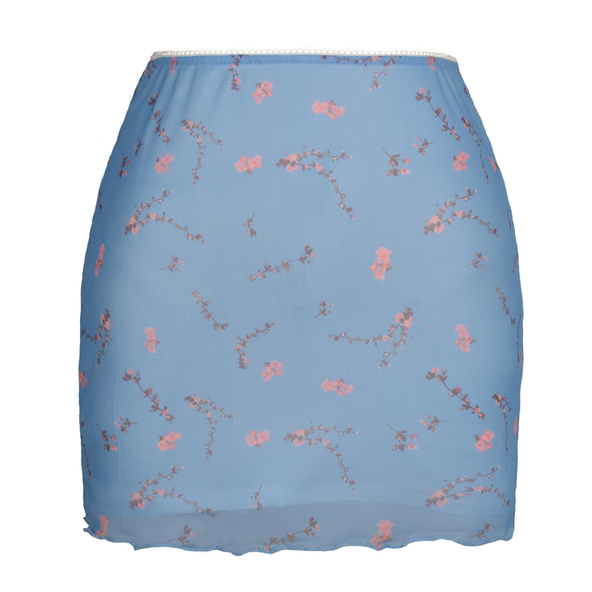 Printed Mesh Bodycon Mini Skirt - Blue