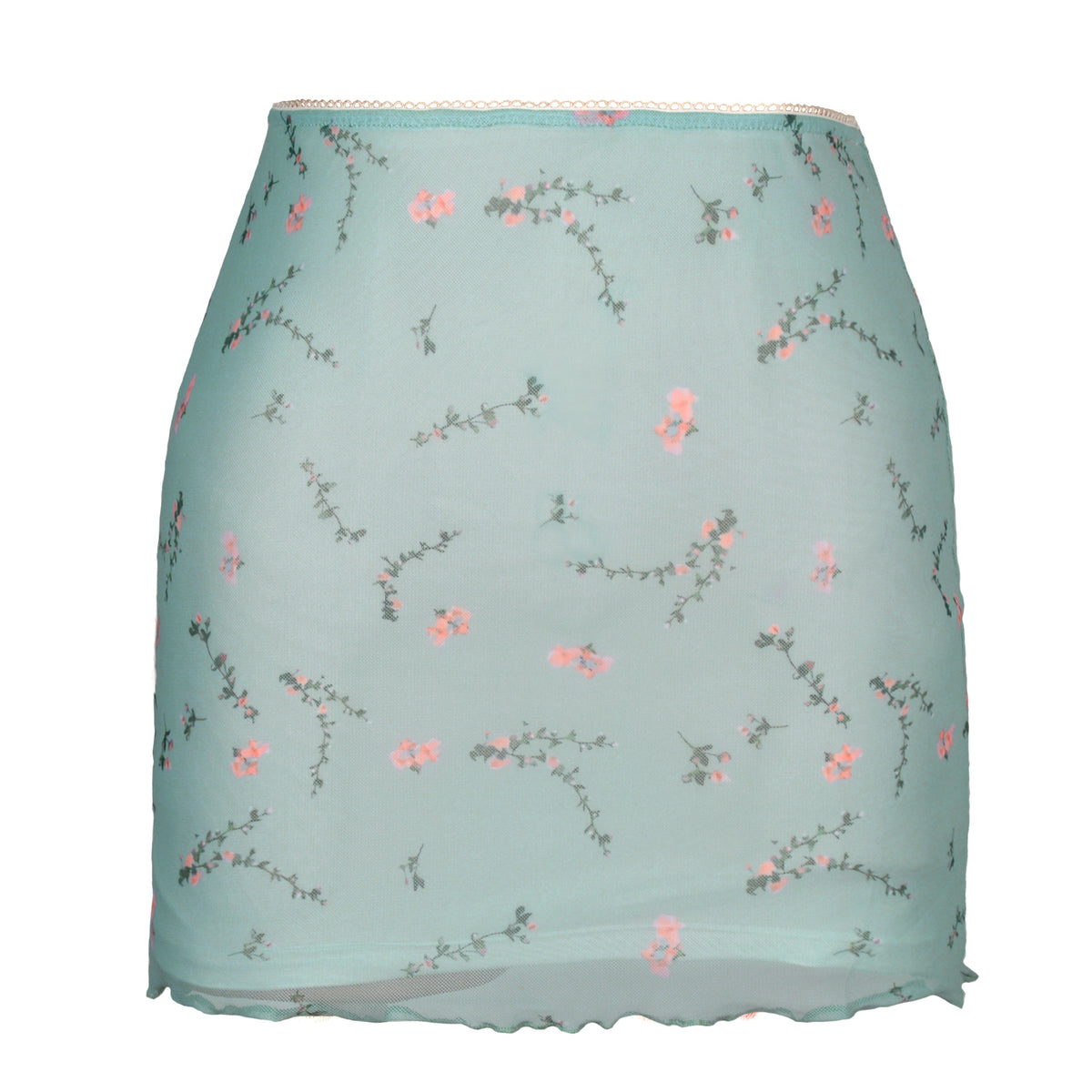 Printed Mesh Bodycon Mini Skirt - Green