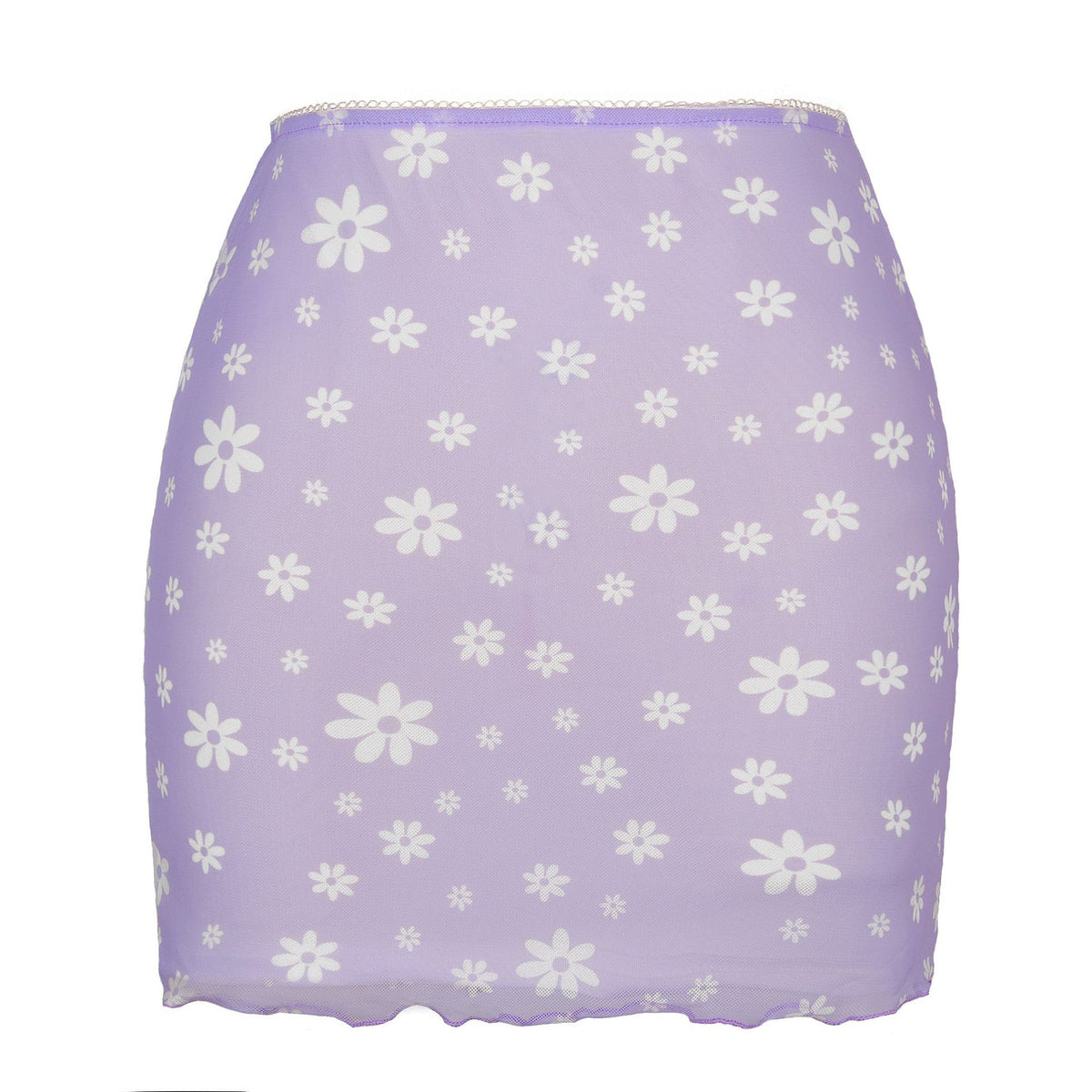 Printed Mesh Bodycon Mini Skirt - Lightpurple