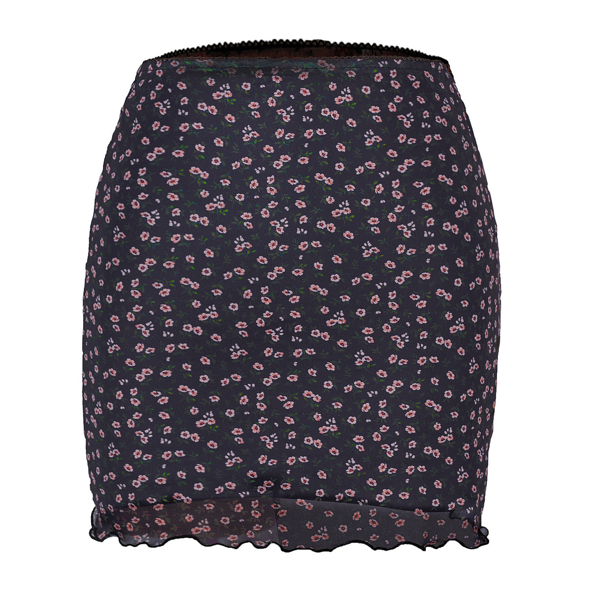 Printed Mesh Bodycon Mini Skirt - Navyblue