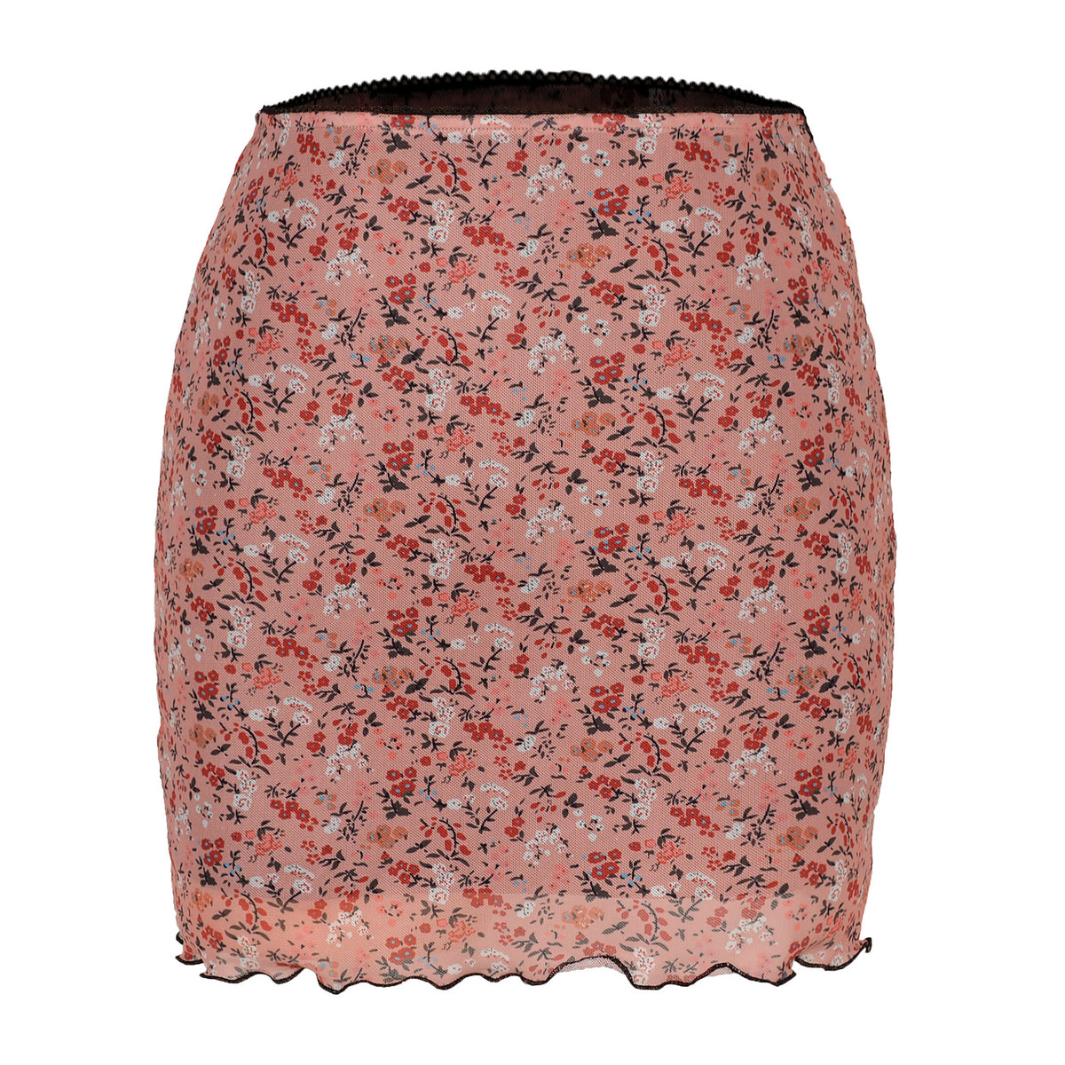 Printed Mesh Bodycon Mini Skirt - Pink