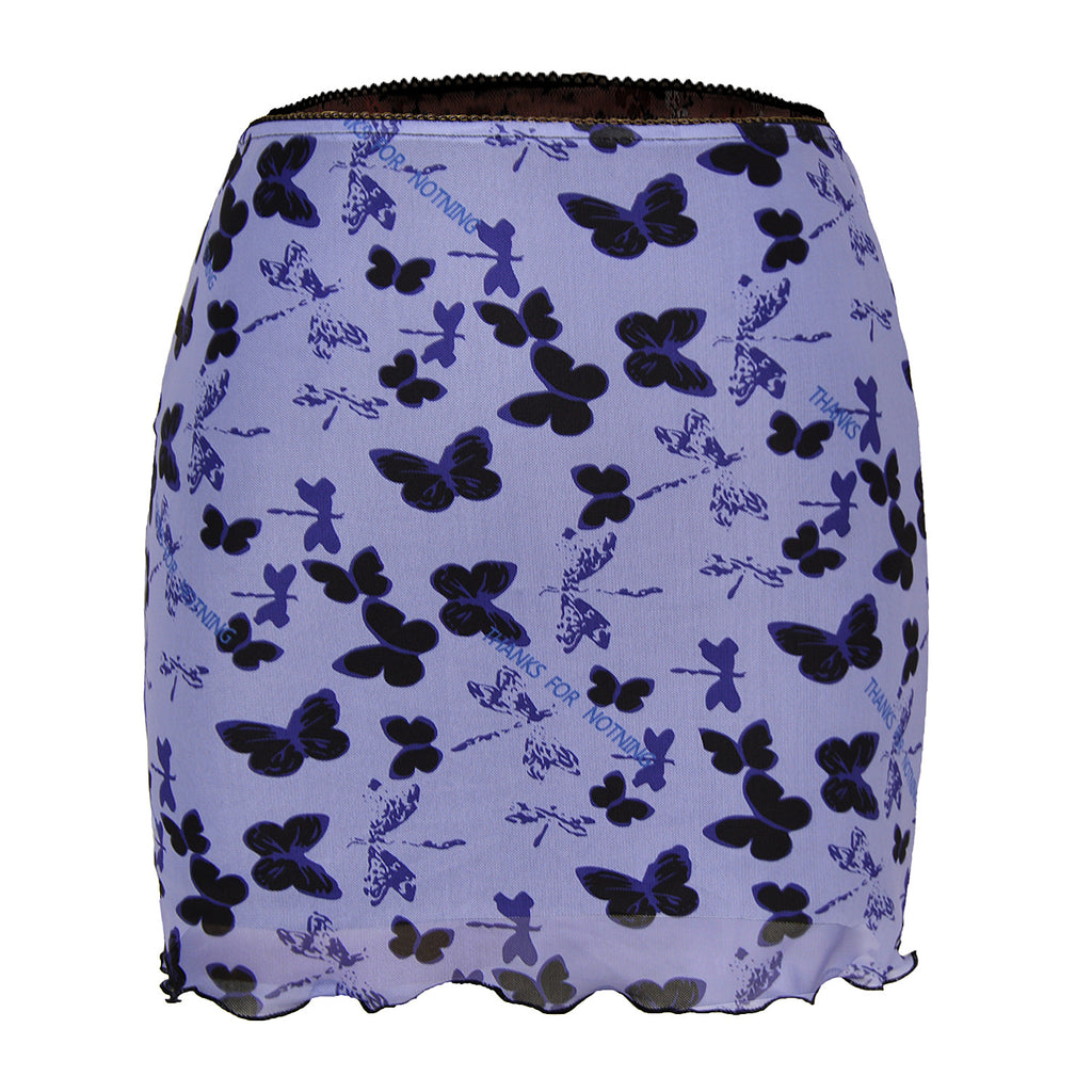 Printed Mesh Bodycon Mini Skirt - Purple