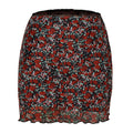 Printed Mesh Bodycon Mini Skirt - Red