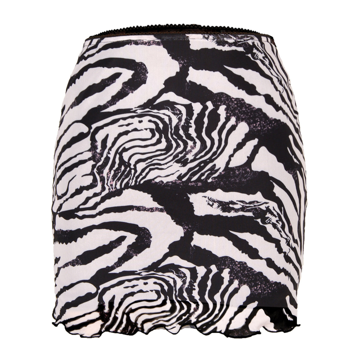Printed Mesh Bodycon Mini Skirt - Zebrawhite