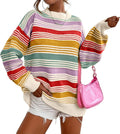 Retro Stripe Oversized Crewneck Sweater - Red