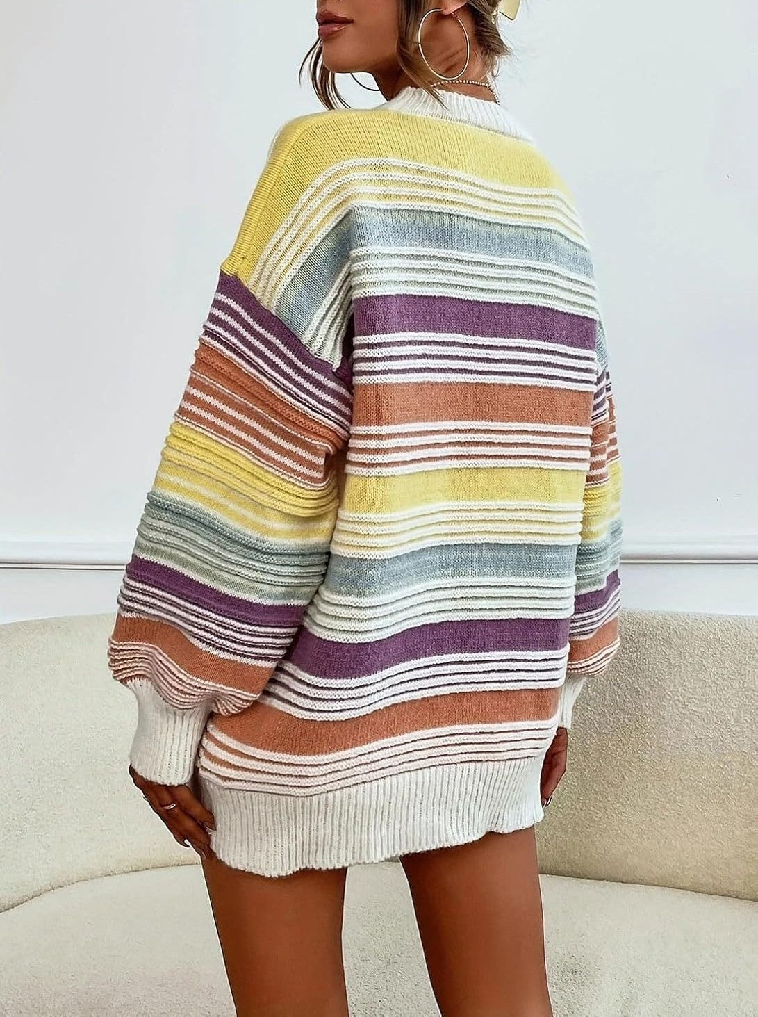 Retro Stripe Oversized Crewneck Sweater - view 2