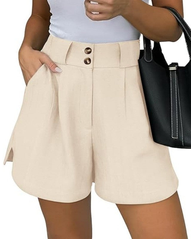 Pleated High Waist Tailored Shorts - Beige - 1