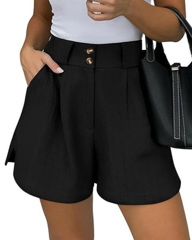 Pleated High Waist Tailored Shorts - Black