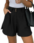 Pleated High Waist Tailored Shorts - Black