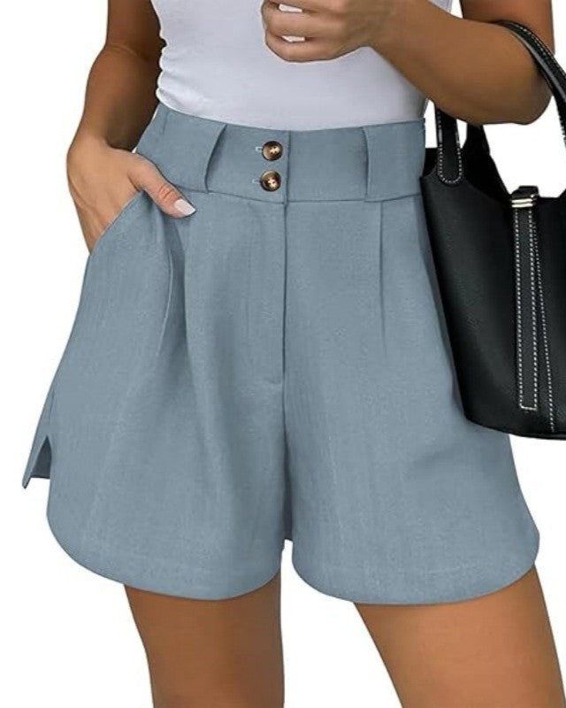 Pleated High Waist Tailored Shorts - Blue
