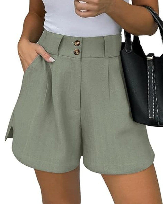Pleated High Waist Tailored Shorts - Green