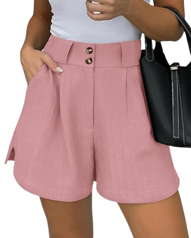 Pleated High Waist Tailored Shorts - Pink