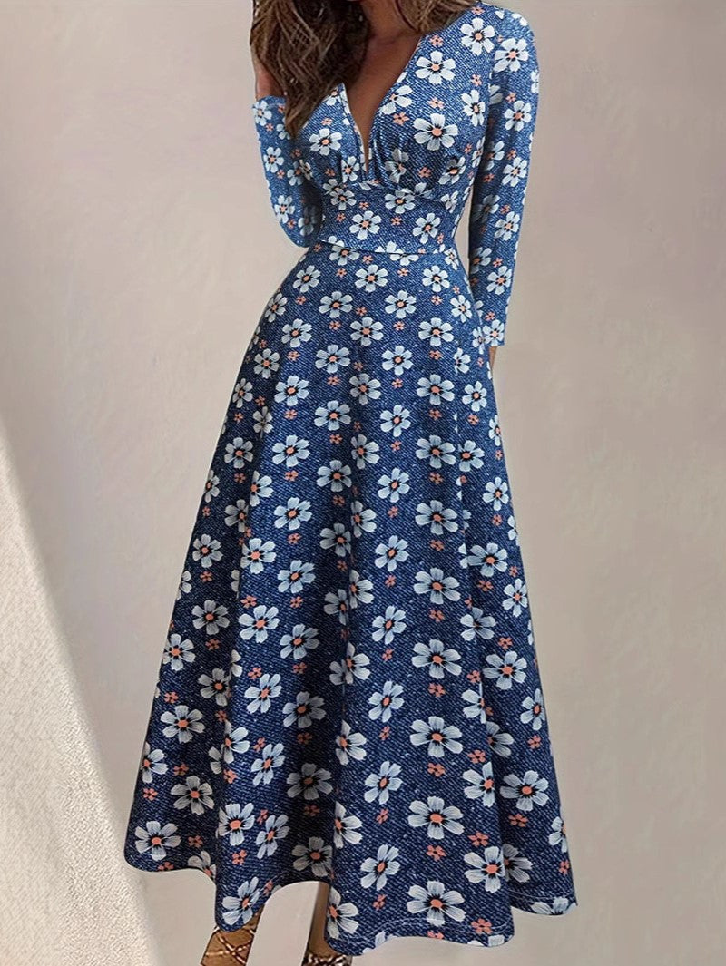 Ditsy Daisy Print V Neck Maxi Dress - view 1