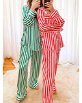 Candy Stripe Satin Pajama Set - Green