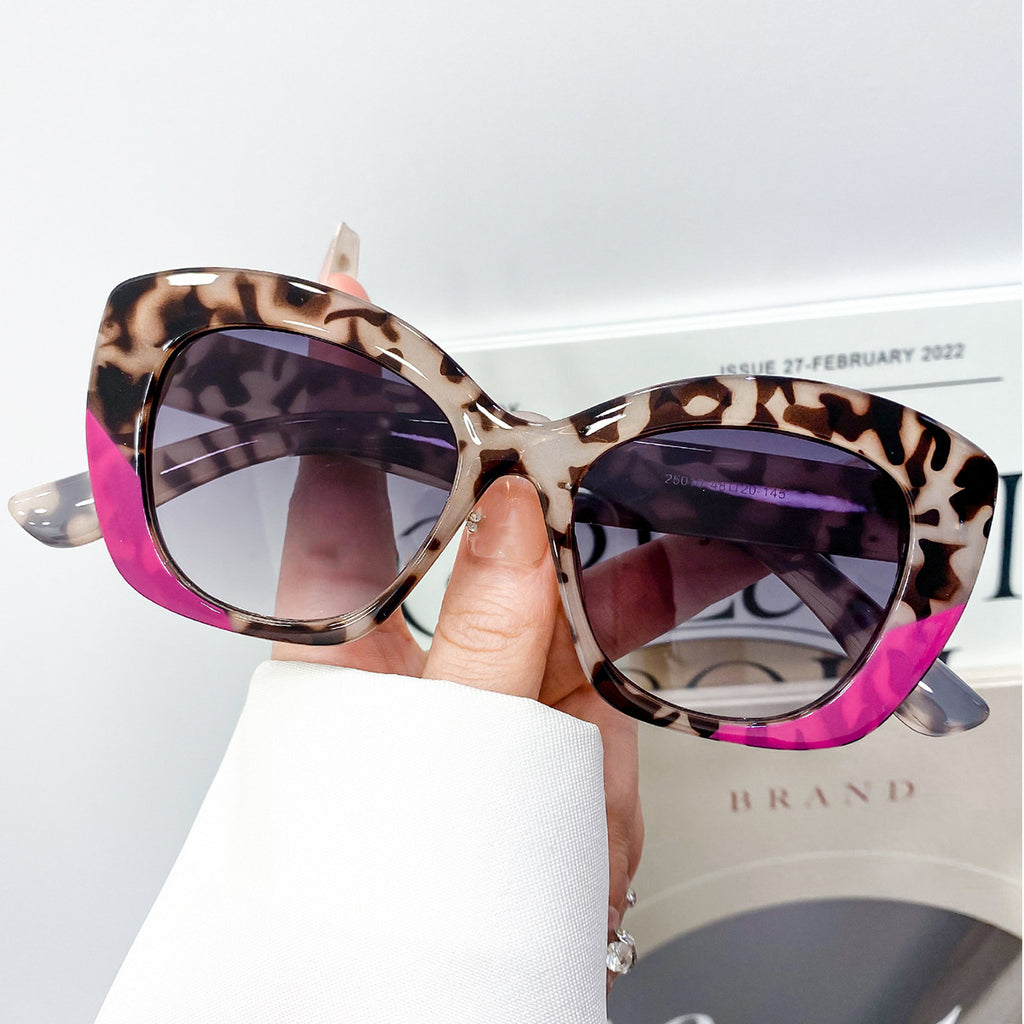 Cat Eye Sunglasses With Two Tone Frames - Leopard
