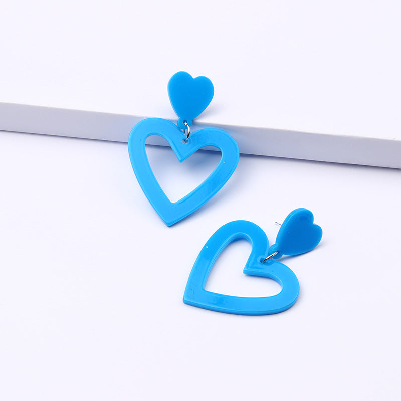 Open Heart Outline Stud Earrings - Blue