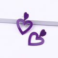 Open Heart Outline Stud Earrings - Purple