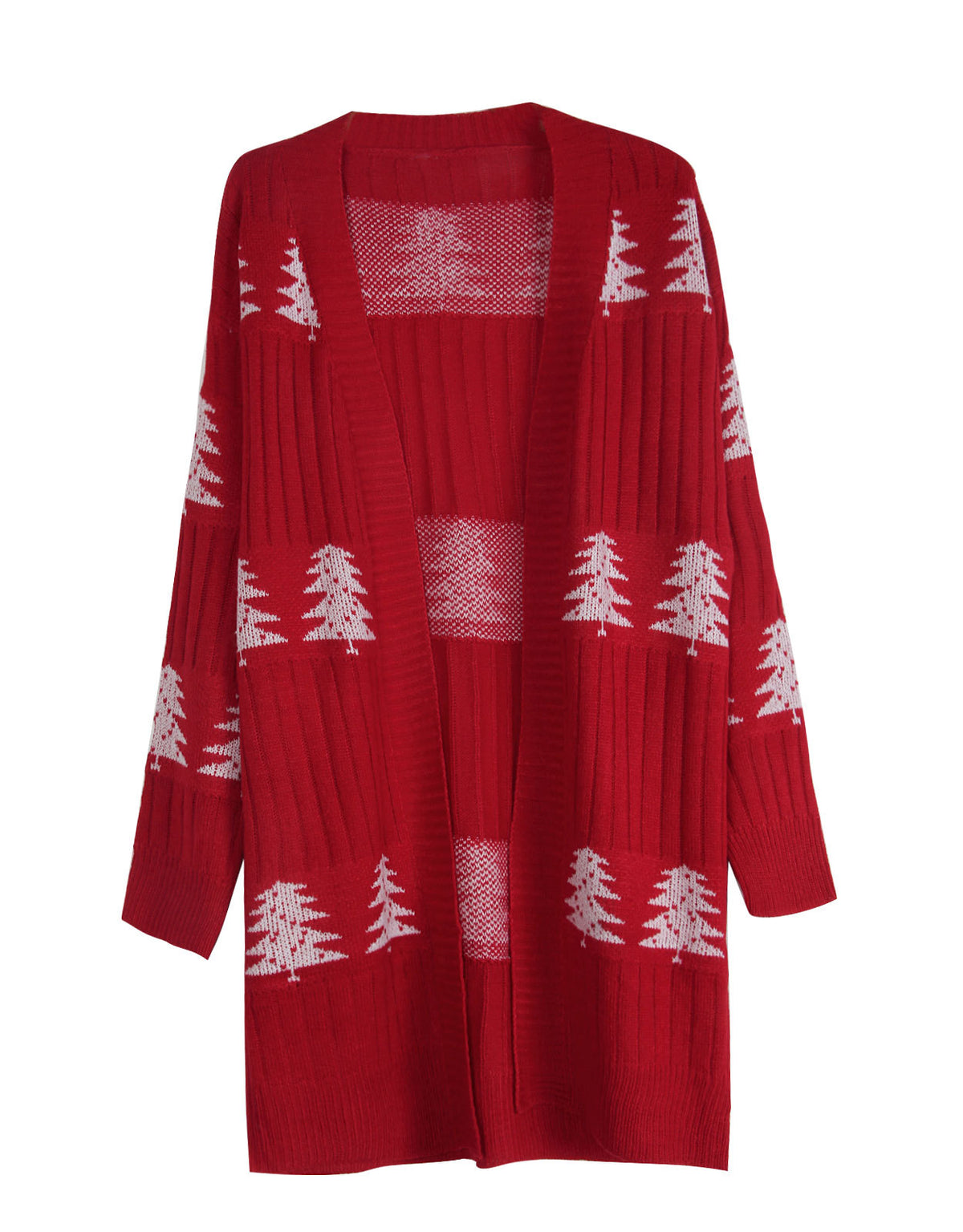 Pine Tree Jacquard Longline Knit Cardigan - Red - 1