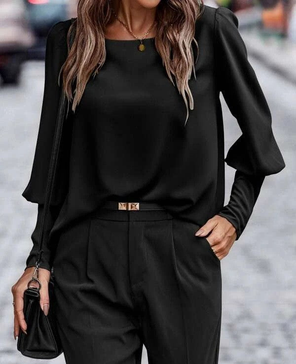 Button Back Blouse With Balloon Sleeves - Black - 2
