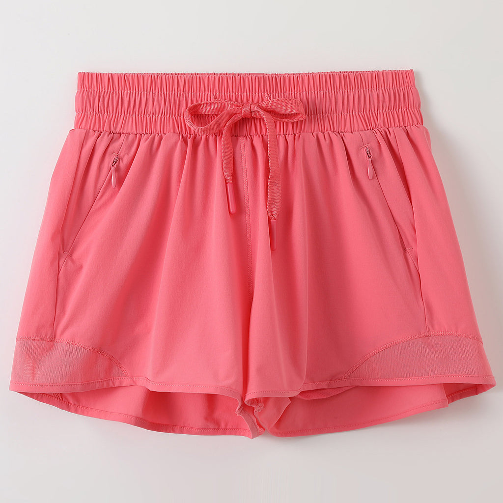 Quick Dry Athletic Shorts With Zip Pockets - Coral - 1