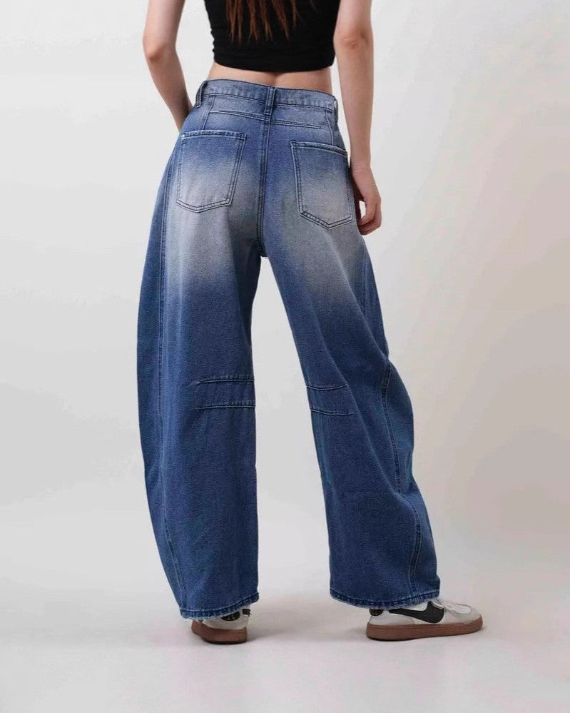 Ripped Baggy Barrel Leg Jeans - Dark-Blue - 2