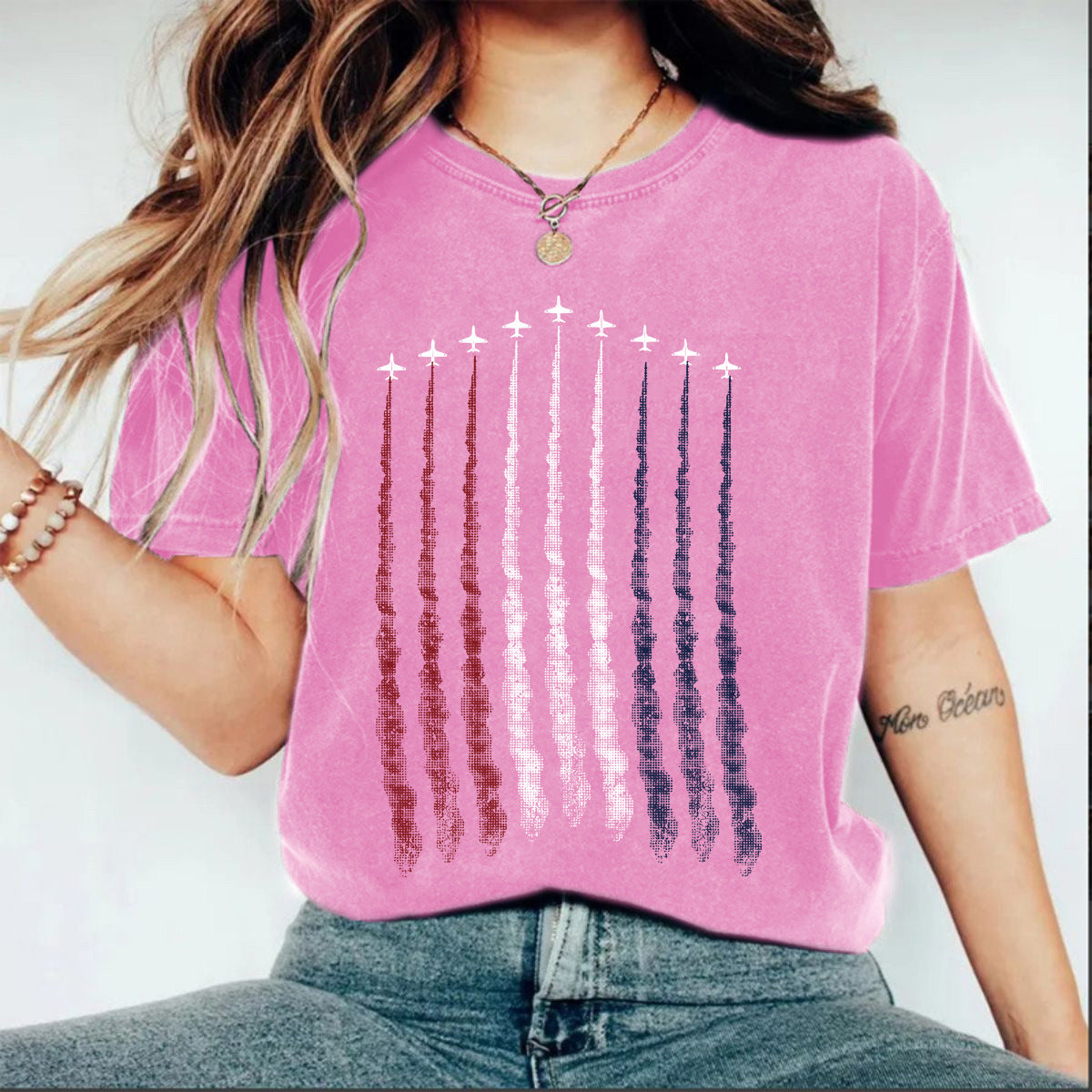 Faded Stars And Stripes Graphic Tee - Pink