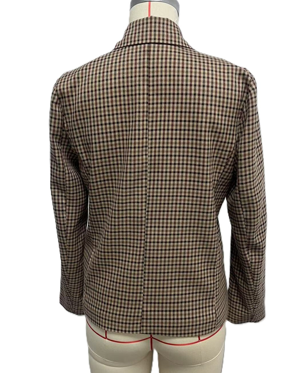 Houndstooth Check Double Breasted Blazer - Khaki - 2