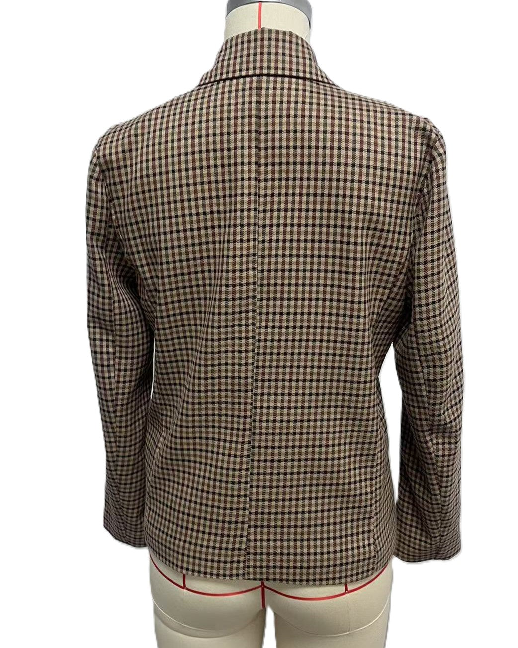 Houndstooth Check Double Breasted Blazer - Khaki - 2