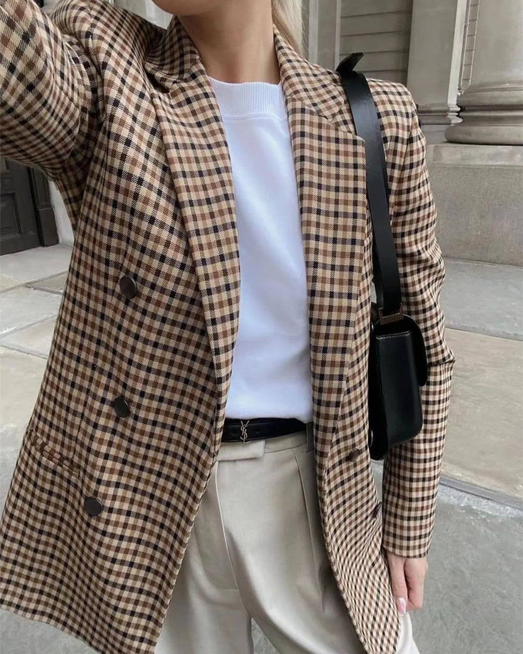Houndstooth Check Double Breasted Blazer