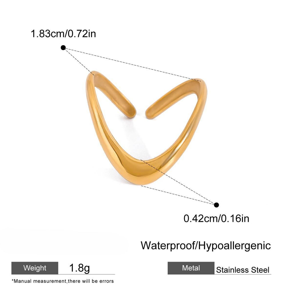 Sleek Chevron Wave Open Band Ring - Gold