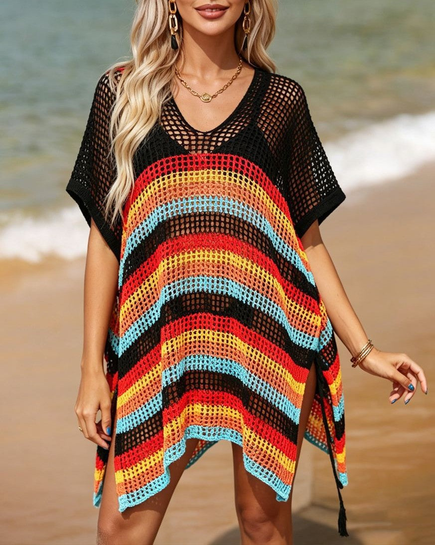 Tasseled Crochet Swim Cover Up - Black - 3
