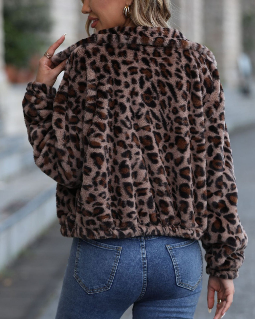 Leopard Faux Fur Zip Front Jacket - Leopard - 2