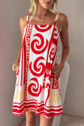 Scroll Print Strappy Mini Sundress - Red
