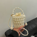 Faux Pearl Beaded Mini Bucket Bag - Pearl White