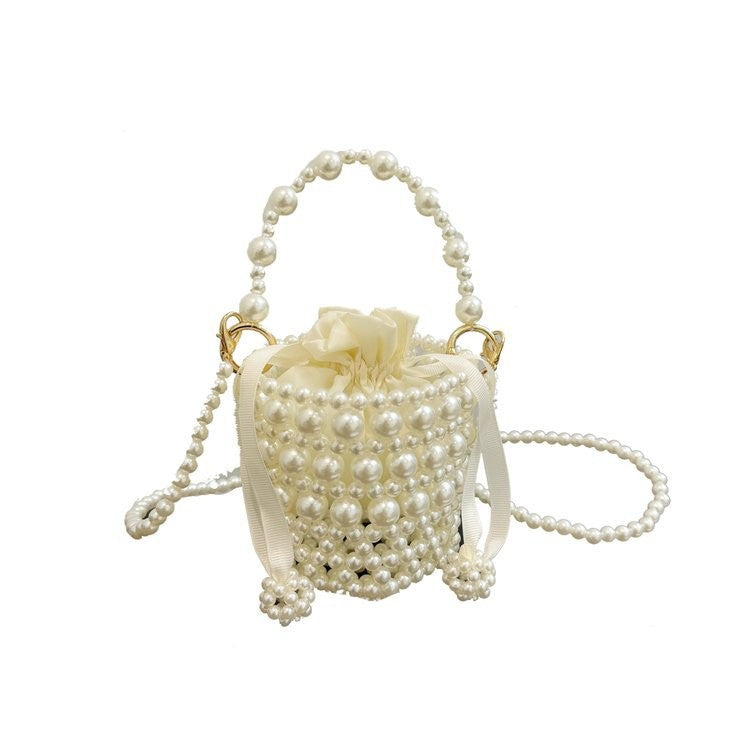 Faux Pearl Beaded Mini Bucket Bag