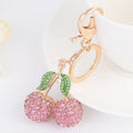 Rhinestone Cherry Pair Bag Charm Keychain - Pink