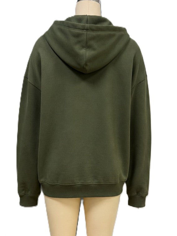 Cozy Zip Neck Sweatshirt With Kangaroo Pocket - Green - 2