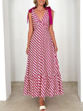 Shoulder Tie Tiered Maxi Sundress - Stripe