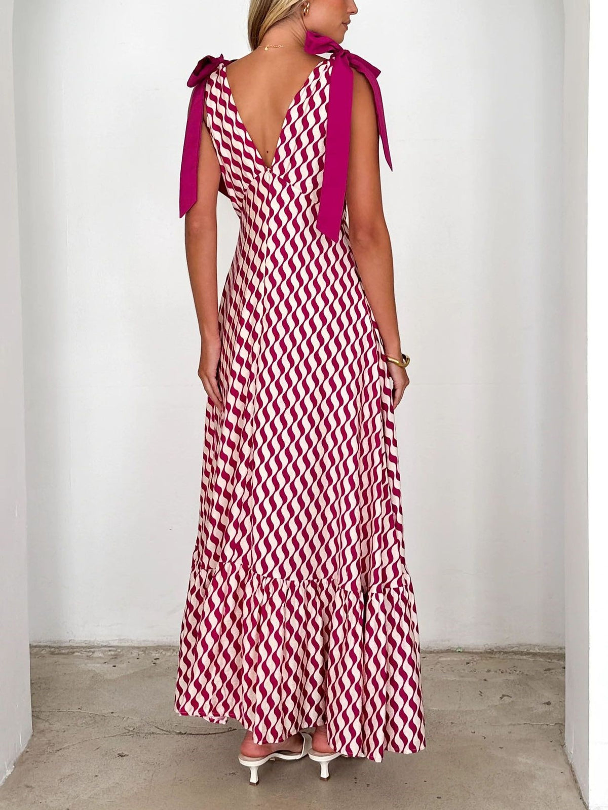 Shoulder Tie Tiered Maxi Sundress - Stripe - 1