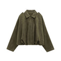 Washed Suede Collared Zip Up Jacket - Green