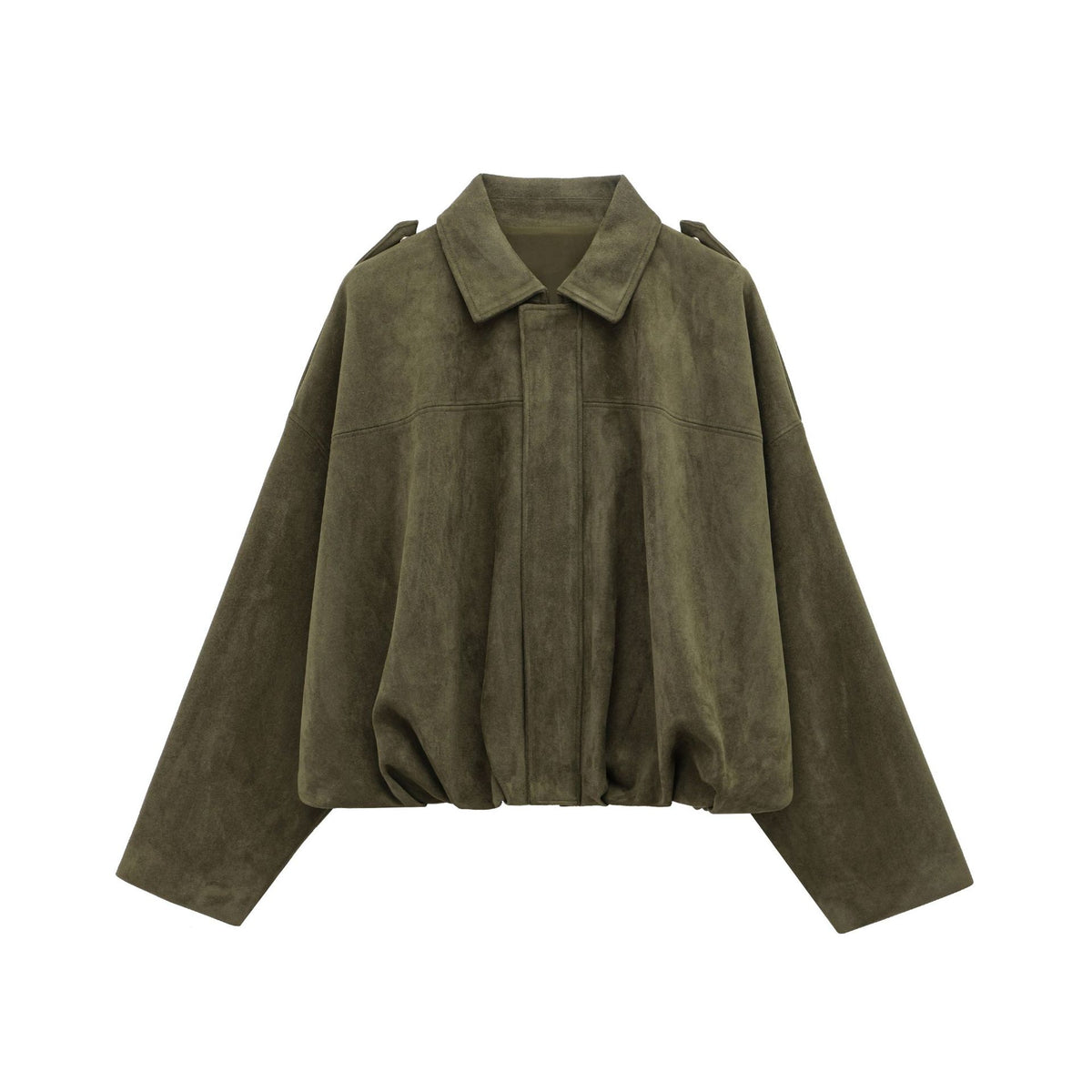 Washed Suede Collared Zip Up Jacket - Green